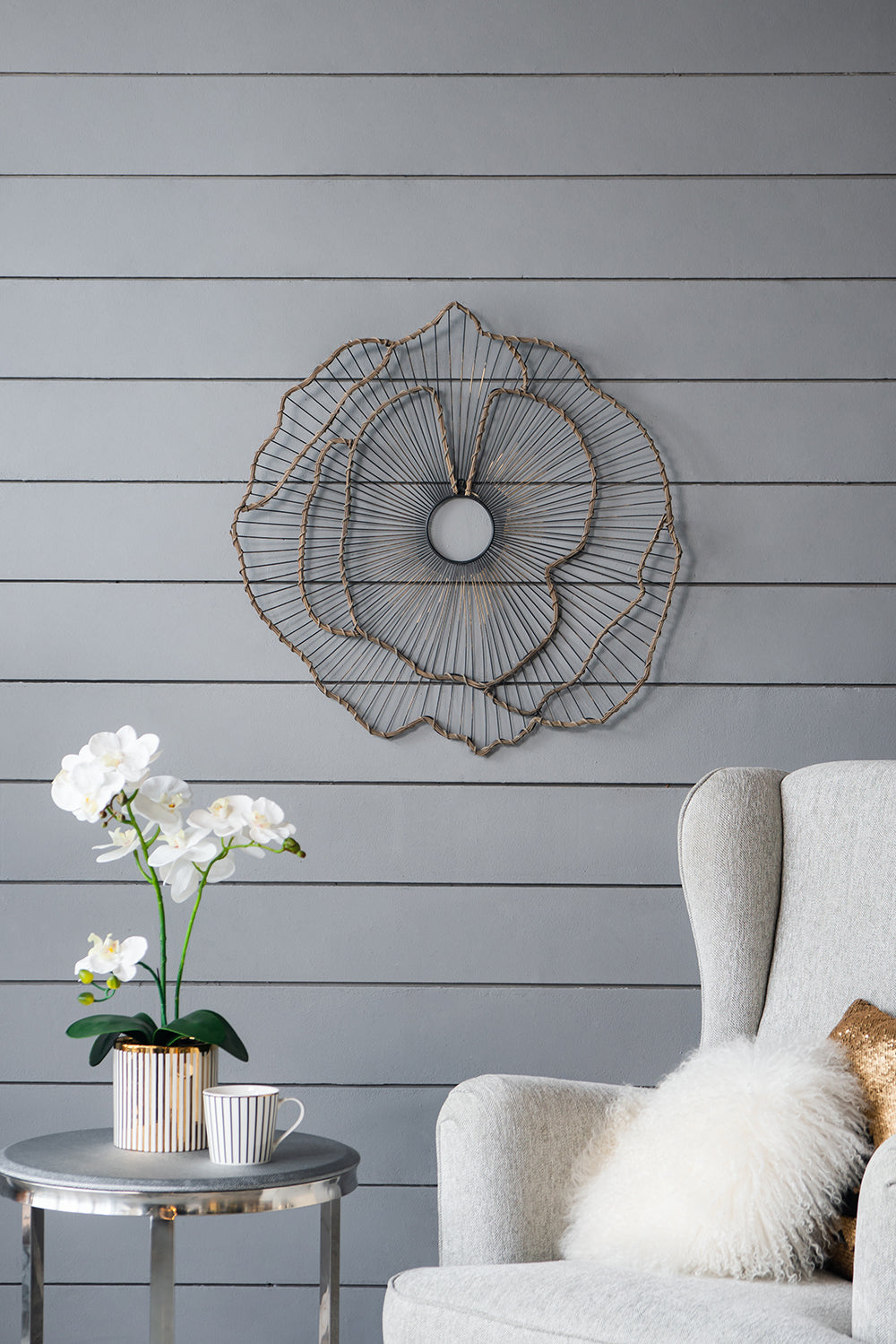 Set of 3 Metal Flowers Wall Decor, Transitional
