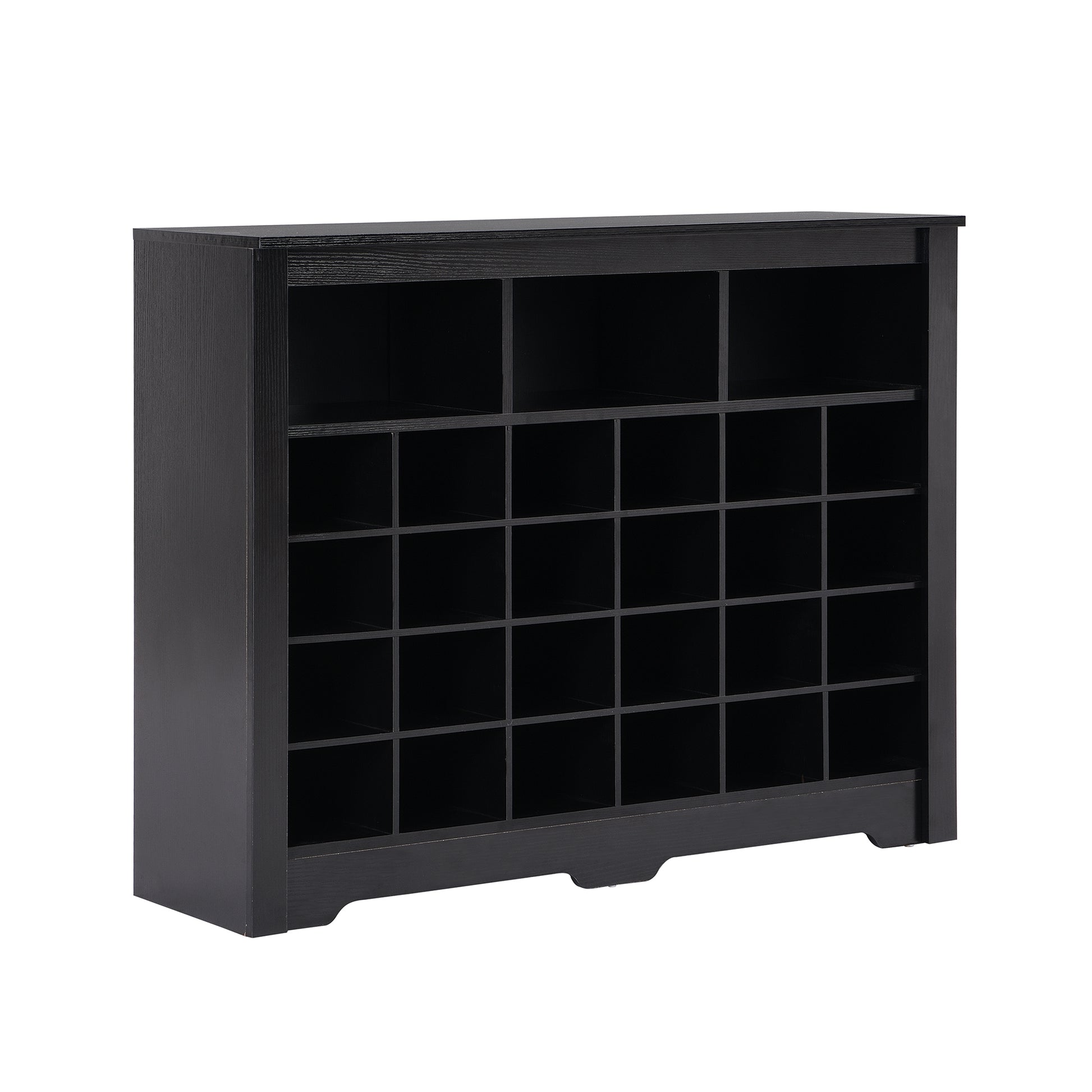 Sleek Design 24 Shoe Cubby Console, Modern Shoe Cabinet With Curved Base, Versatile Sideboard With High Quality For Hallway, Bedroom, Living Room, Black Freestanding Black Primary Living Space Particle Board