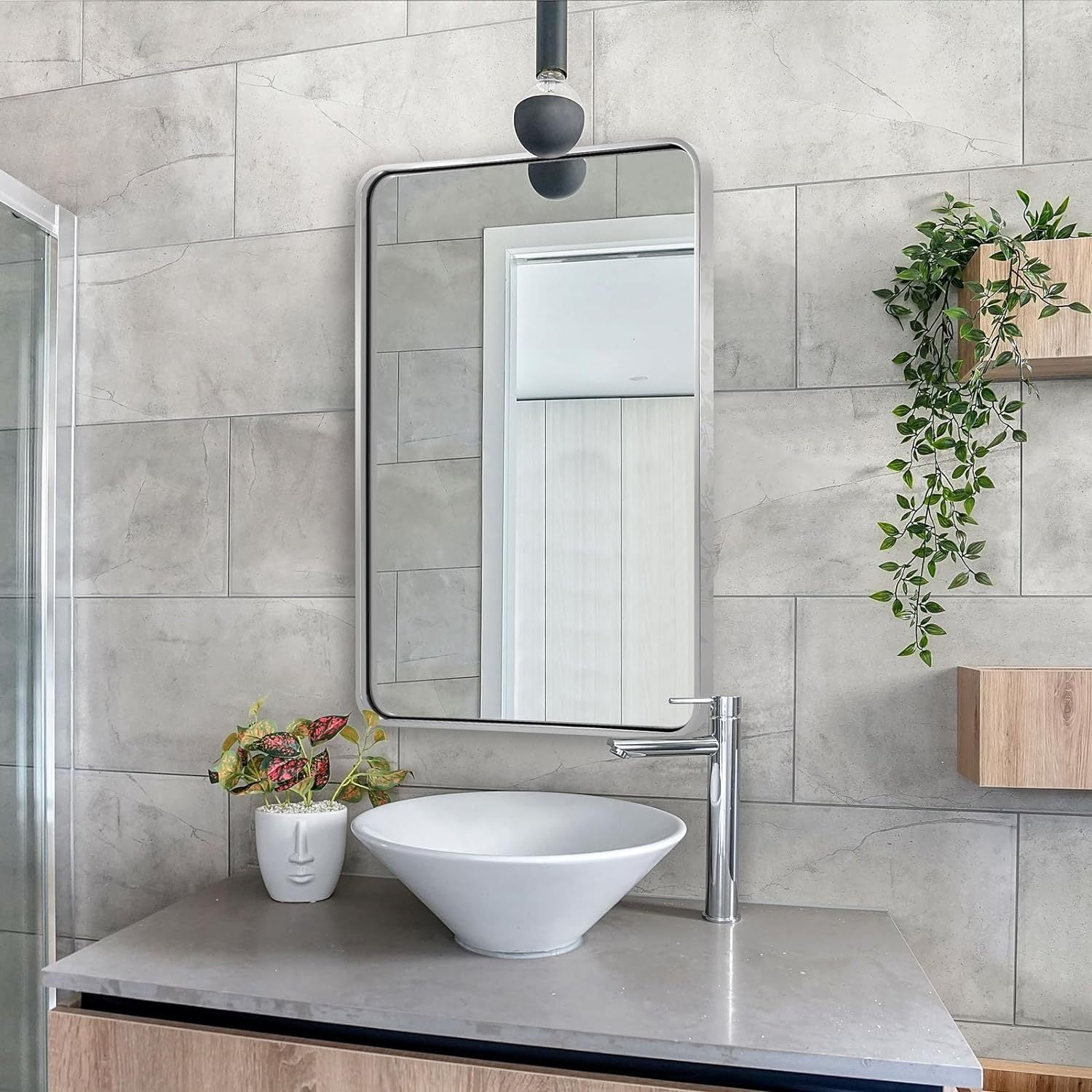 Silver 24 "X36" Rectangular Bathroom Wall Mirror Silver Classic,Modern Mdf Glass Aluminium