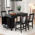 Counter Height 5 Piece Dining Table Set With Faux Marble Tabletop, Solid Wood Table Set With Storage Cabinet And Drawer, Black Wood Dining Room Solid Wood Rubberwood Rectangular Sideboard Included Wood Black Ladder Back Seats 4 60 Inches Rustic 4 Leg