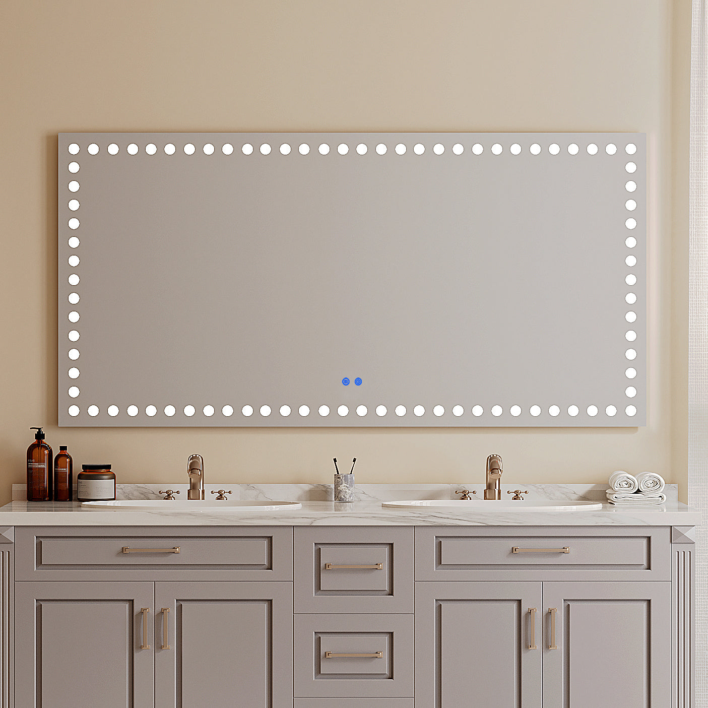 72X36 Inch Led Lit Bathroom Mirror, Wall Mounted Anti white-glass