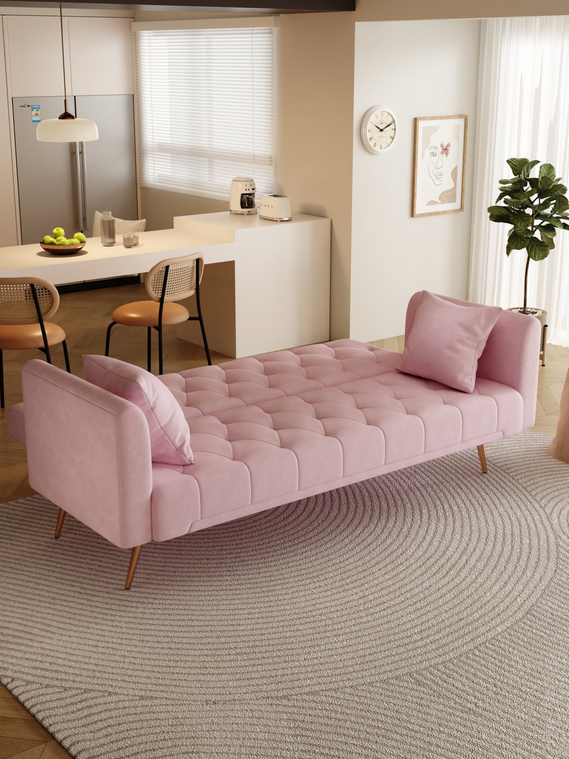 71 Inch Convertibleseat Sofa, American Retro Pink Velvet, Suitable For Small Living Room, Bedroom, Office Pink Velvet 2 Seat