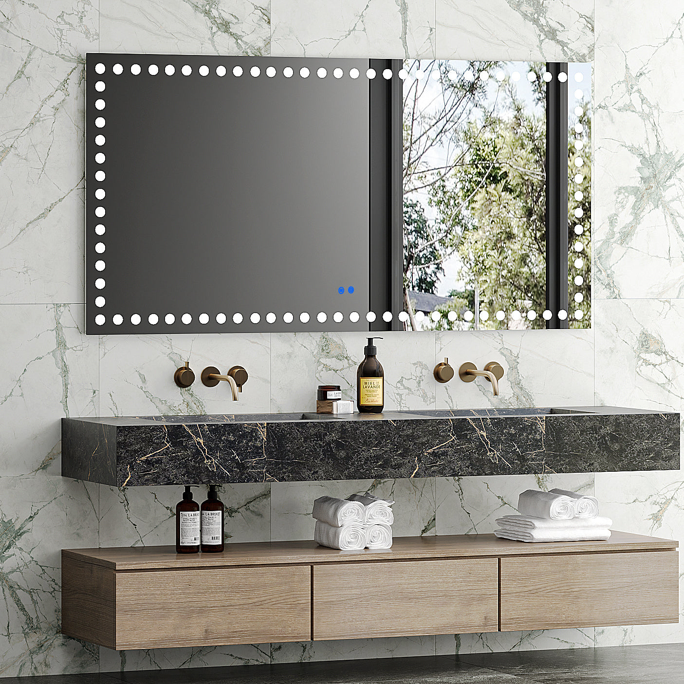 72X36 Inch Led Lit Bathroom Mirror, Wall Mounted Anti white-glass