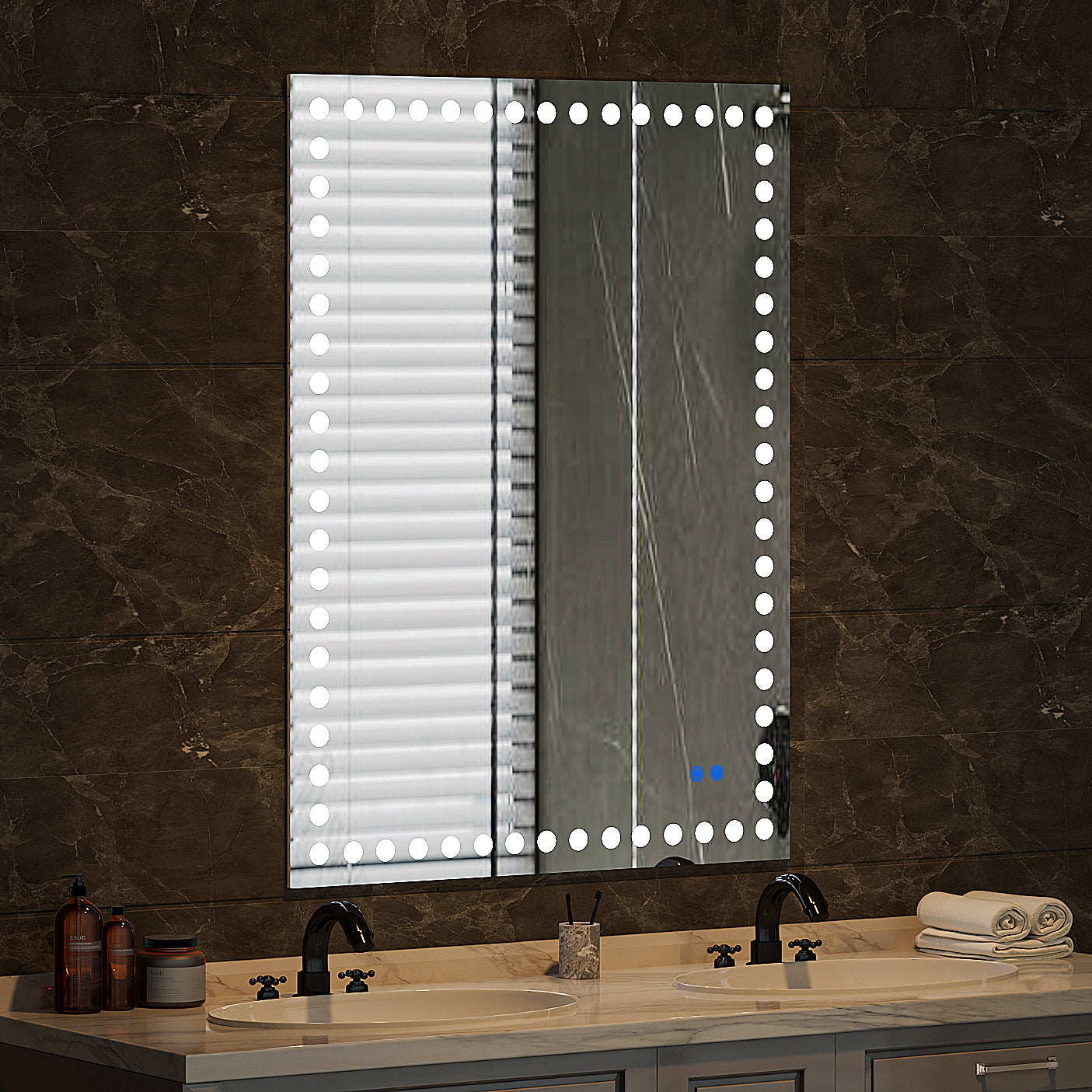 48X36 Inch Led Lit Bathroom Mirror, Wall Mounted Anti white-glass