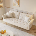 69.7 Inch Beige Velvet Nail Head Sofa Bed With Throw Pillow Beige Velvet 2 Seat