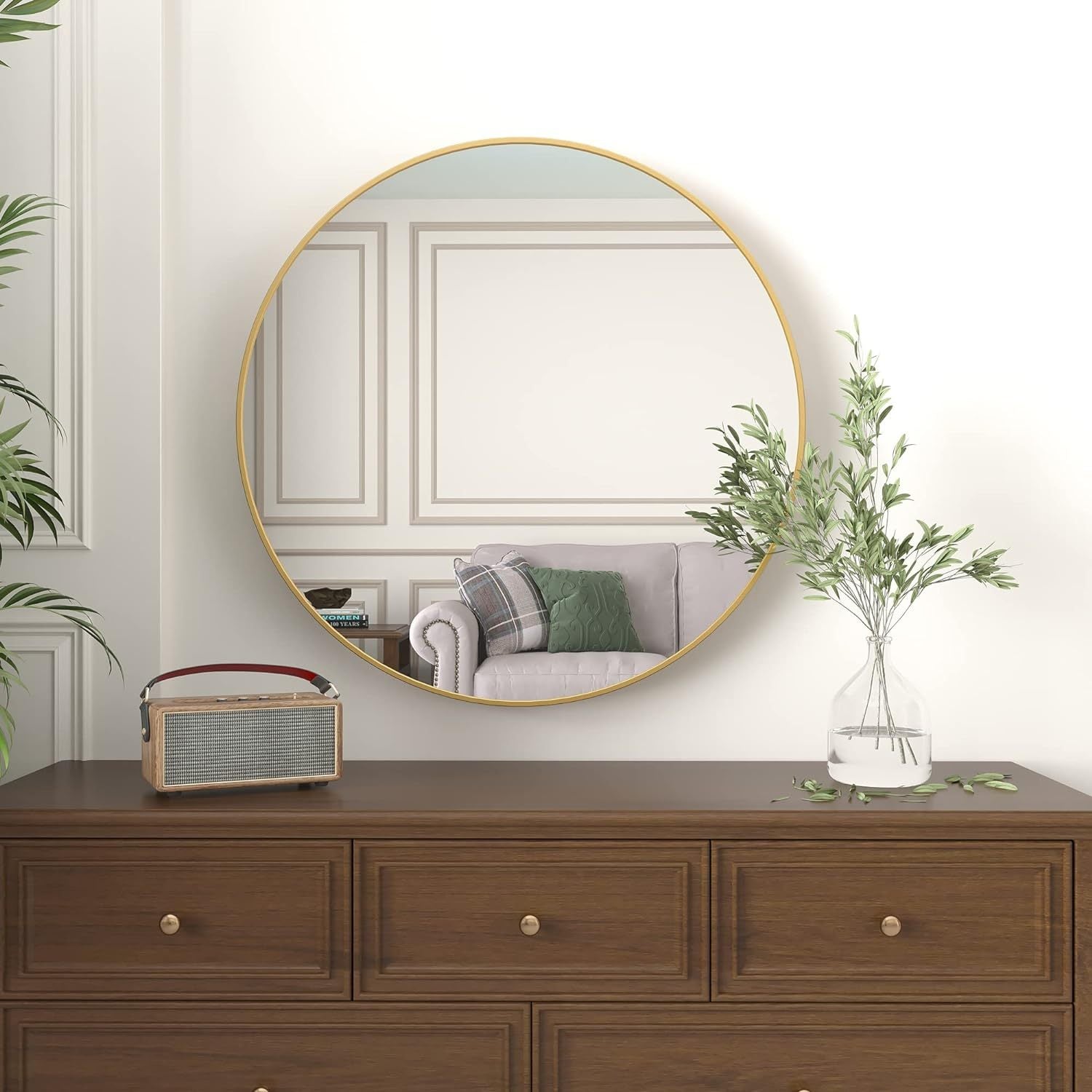 Gold 32 IN Metal Round mirror golden-classic-modern-mdf+glass-aluminium