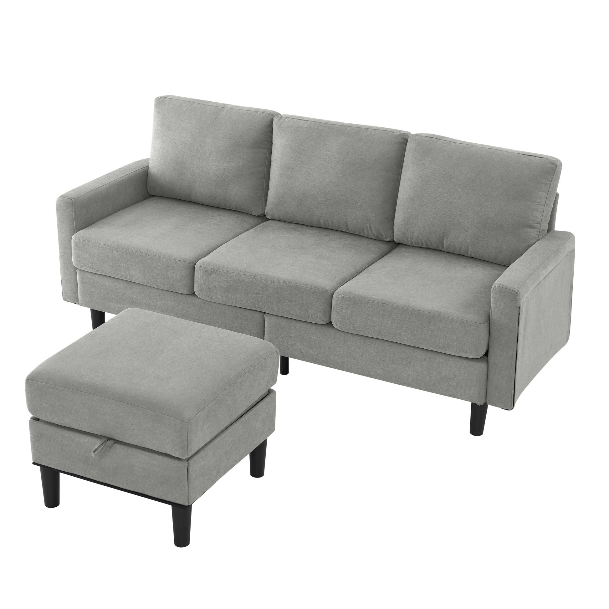 Upholstered Sectional Sofa Couch, L Shaped Couch With Storage Reversible Ottoman Bench 3 Seater For Living Room, Apartment, Compact Spaces, Fabric Light Gray Light Gray Wood Primary Living Space Soft Pillow Back Modern Square Arms Foam Solid Wood 4 Seat