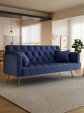 71 Inch Convertibleseat Sofa, American Retro Blue Velvet Material, Suitable For Small Living Room, Bedroom, Office Blue Velvet 2 Seat