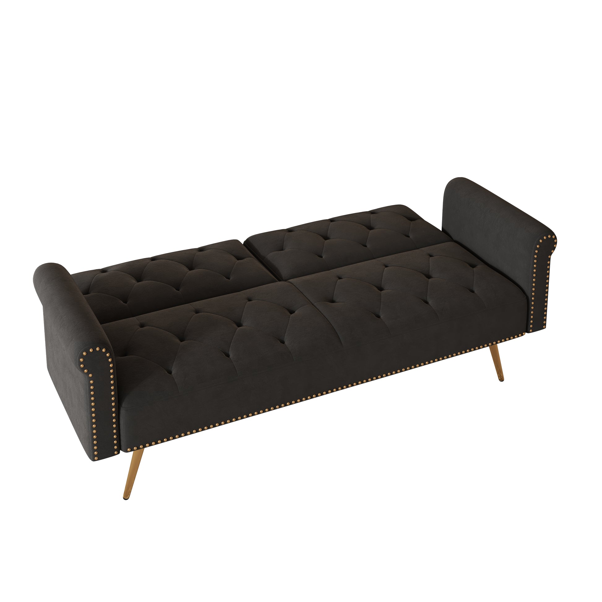 69.7 Inch Black Velvet Nail Head Sofa Bed With Throw Pillow Black Velvet 2 Seat