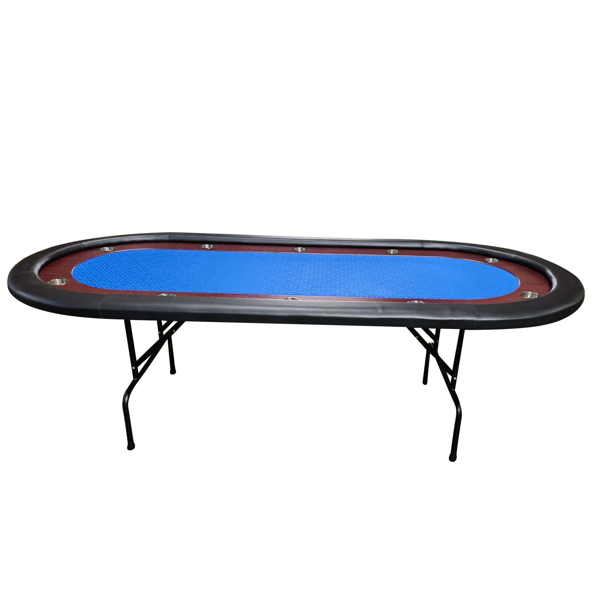 96" Light Series Folding Wooden Racetrack Blue Felt Foldable Poker Table Blue Modern Metal & Wood