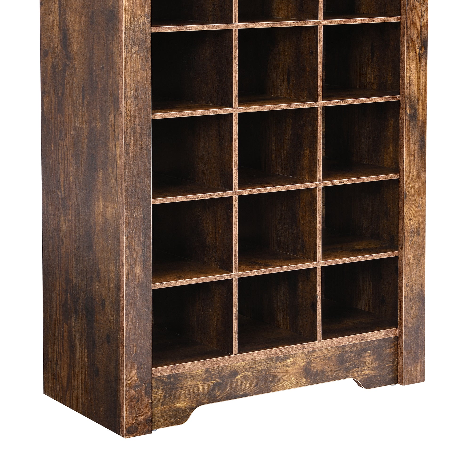 Stylish Design 30 Shoe Cubby Console, Contemporary Shoe Cabinet With Multiple Storage Capacity, Free Standing Tall Cabinet With Versatile Use For Hallway, Bedroom, Rustic Brown Filing Cabinets Rustic Brown Primary Living Space Particle Board