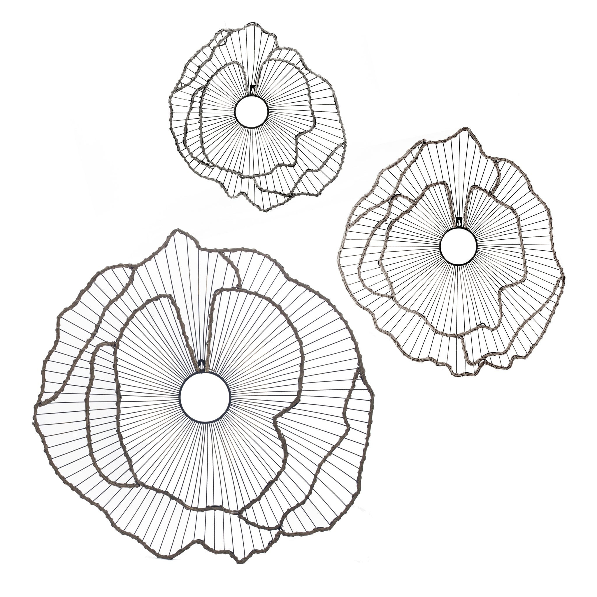 Set of 3 Metal Flowers Wall Decor, Transitional