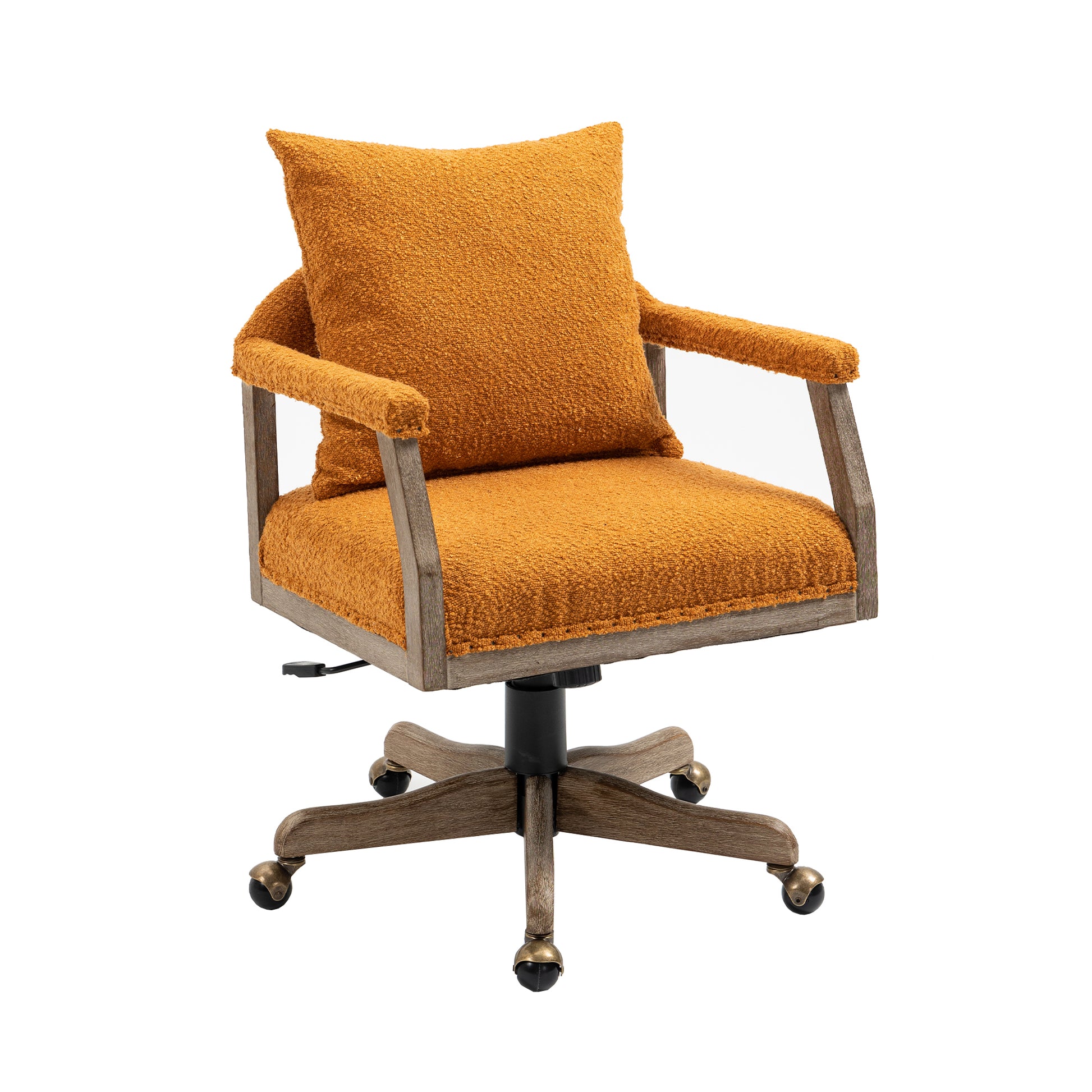Coolmore Computer Chair Office Chair Adjustable Swivel Chair Fabric Seat Home Study Chair Orange Boucle