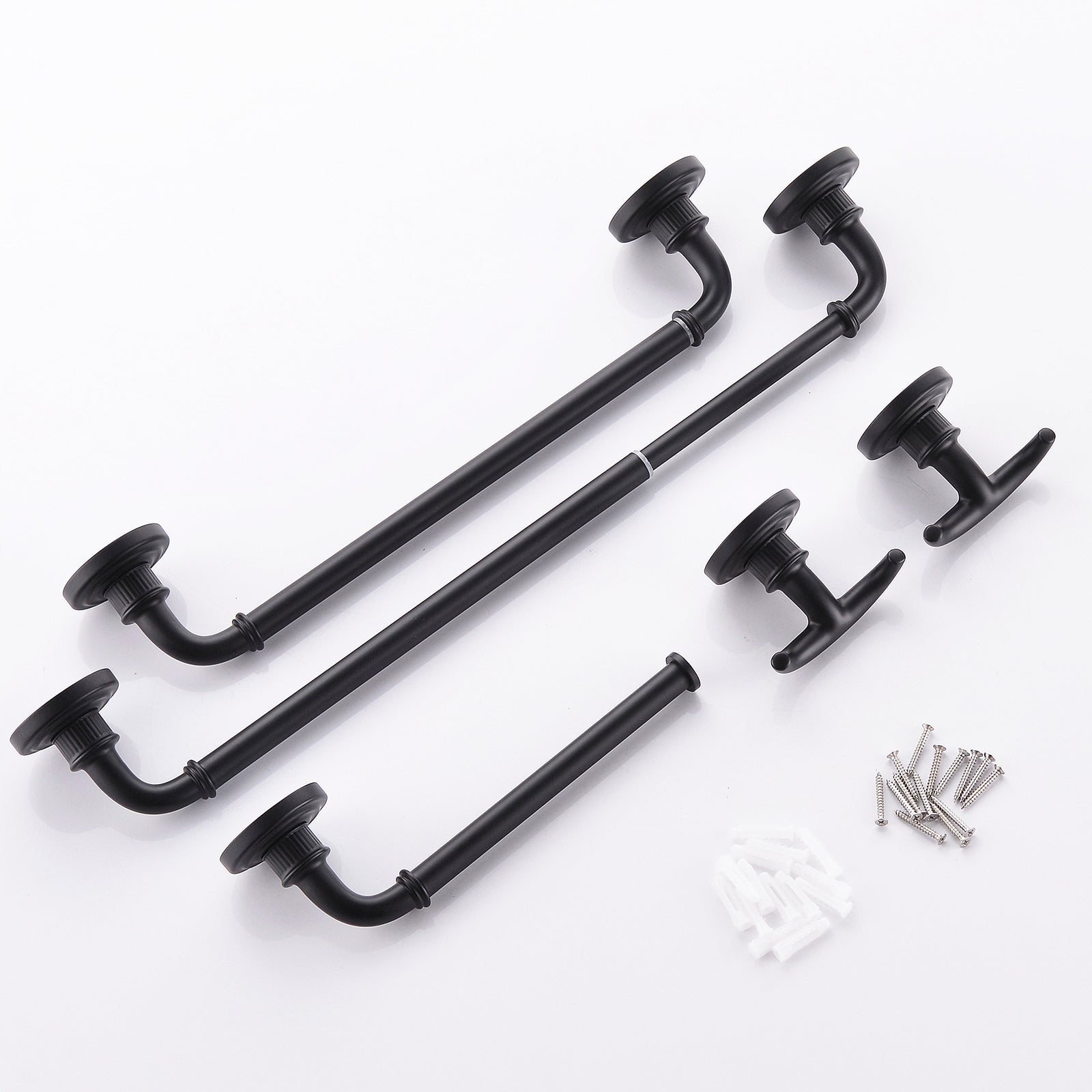 Bathroom Hardware Set Black 4 Pieces Bathroom Towel Rack 24 Inches Adjustable Bathroom Accessories Set Black Bathroom Antique,Classic,Industrial,Modern Stainless Steel