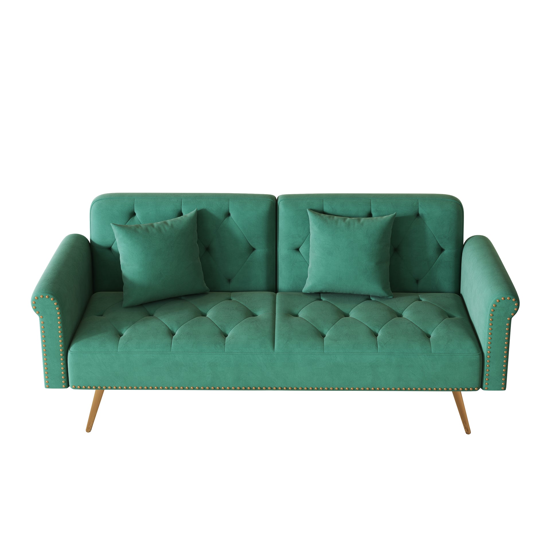 69.7 "Green Velvet Nail Head Sofa Bed With Throw Pillow Green Velvet 2 Seat