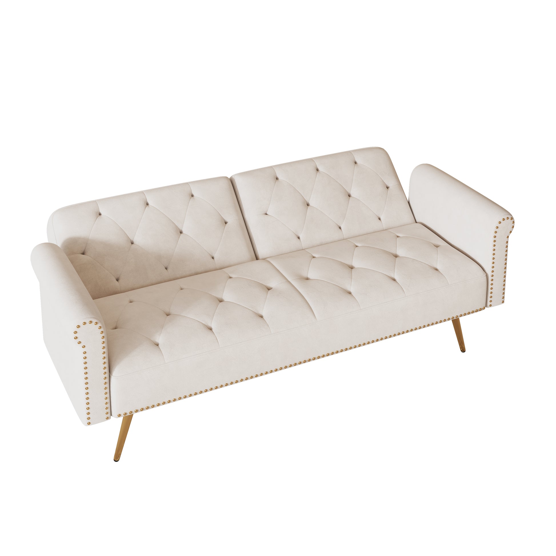 69.7 Inch Beige Velvet Nail Head Sofa Bed With Throw Pillow Beige Velvet 2 Seat