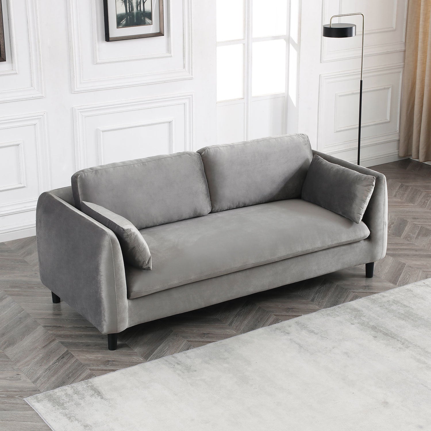 78.74Inch 2 Seat Upholstered Loveseat Sofa Modern Couch, Luxury Classic For Living Room Bedroom Apartment Office Grey Fabric