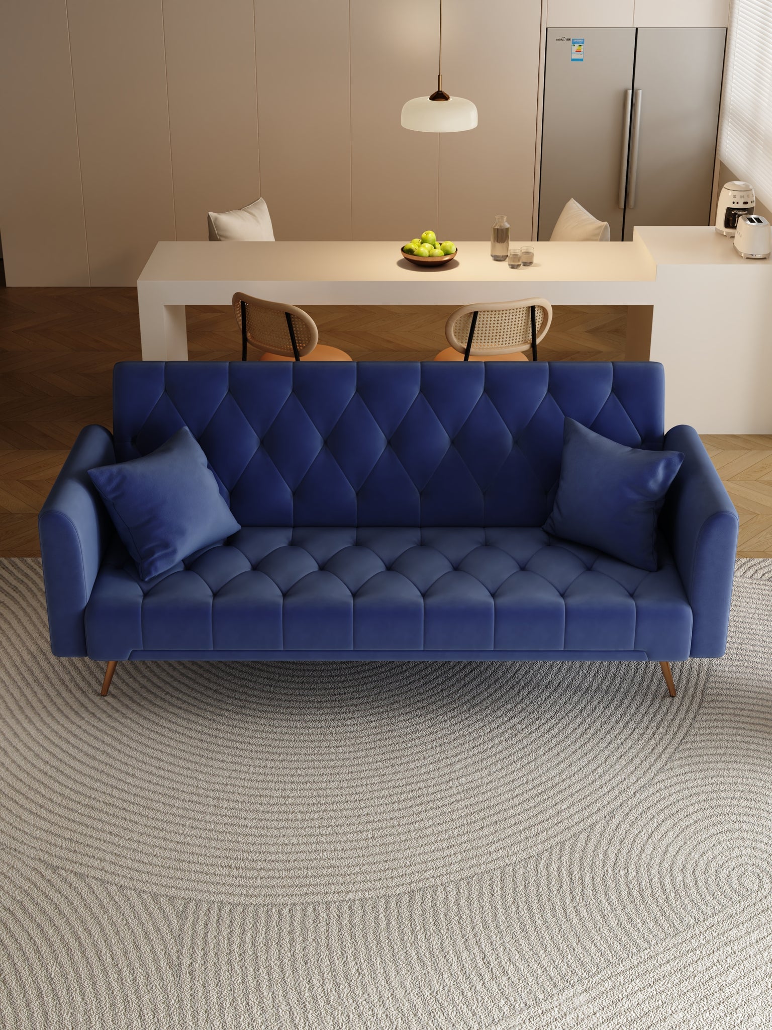 71" Convertible Double Folding Living Room Sofa Bed blue-velvet
