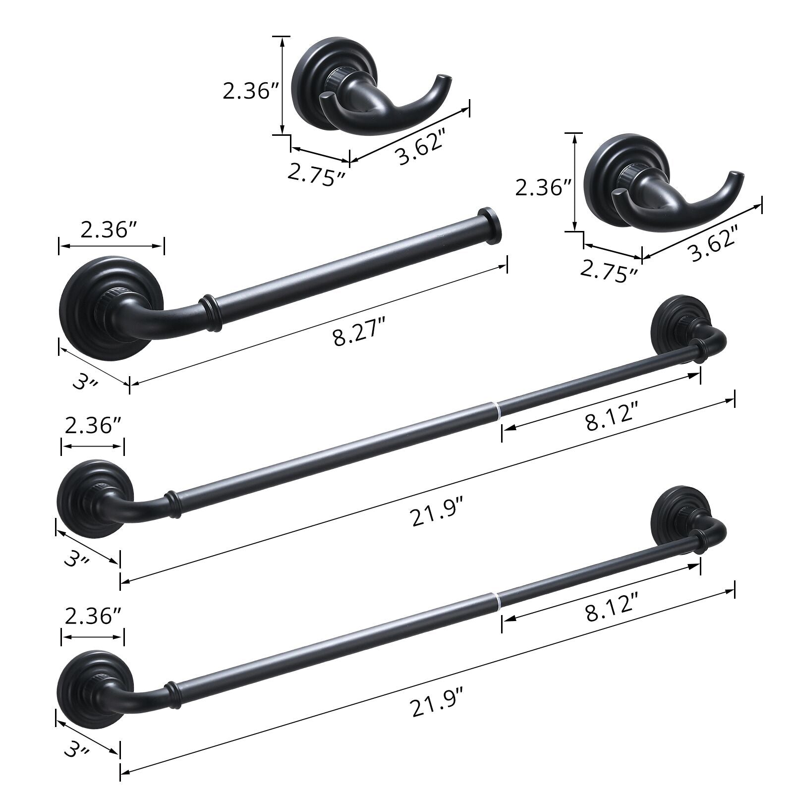 Bathroom Hardware Set Black 4 Pieces Bathroom Towel Rack 24 Inches Adjustable Bathroom Accessories Set Black Bathroom Antique,Classic,Industrial,Modern Stainless Steel