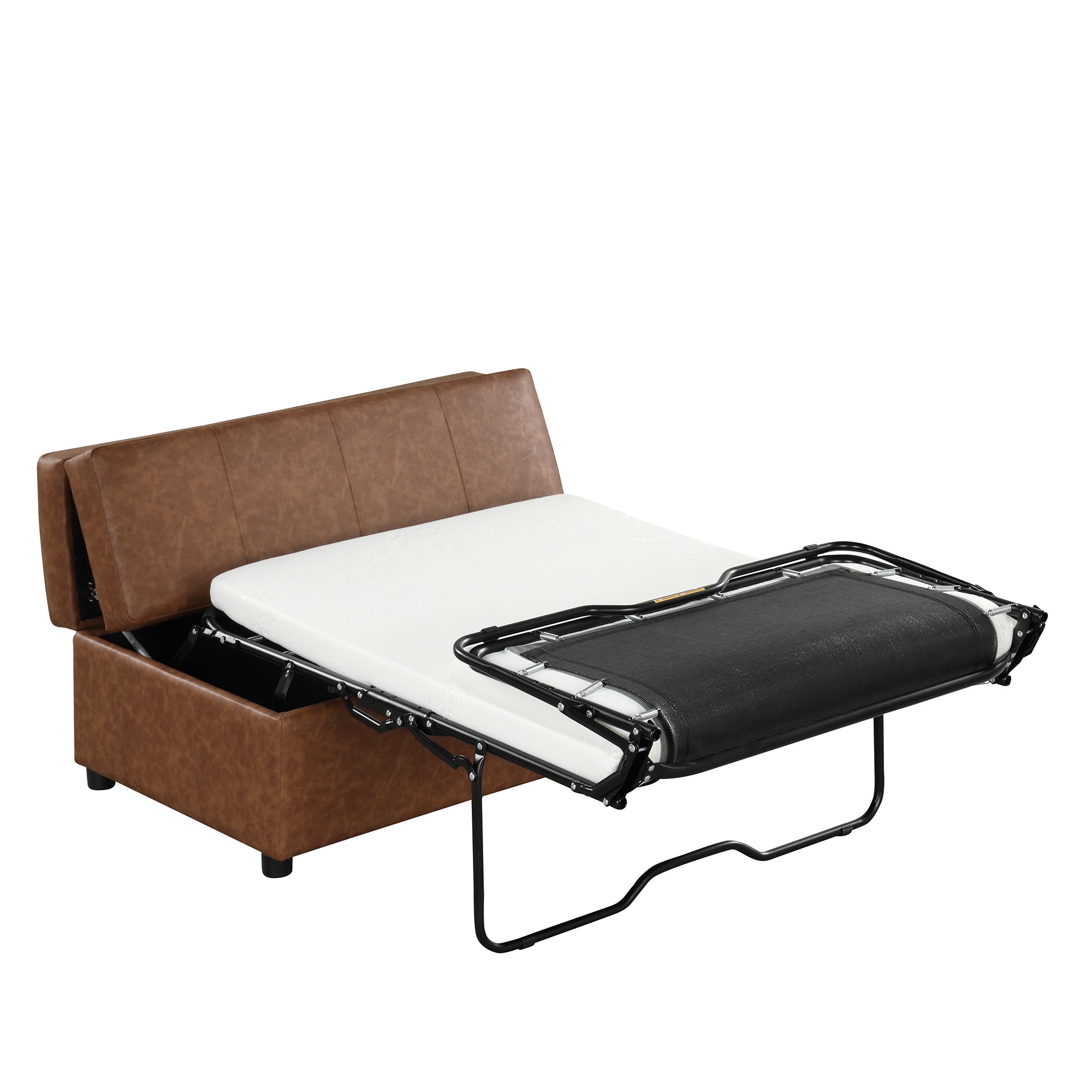 Twin Size Folding Ottoman Sleeper Bed with Mattress brown-foam-pu