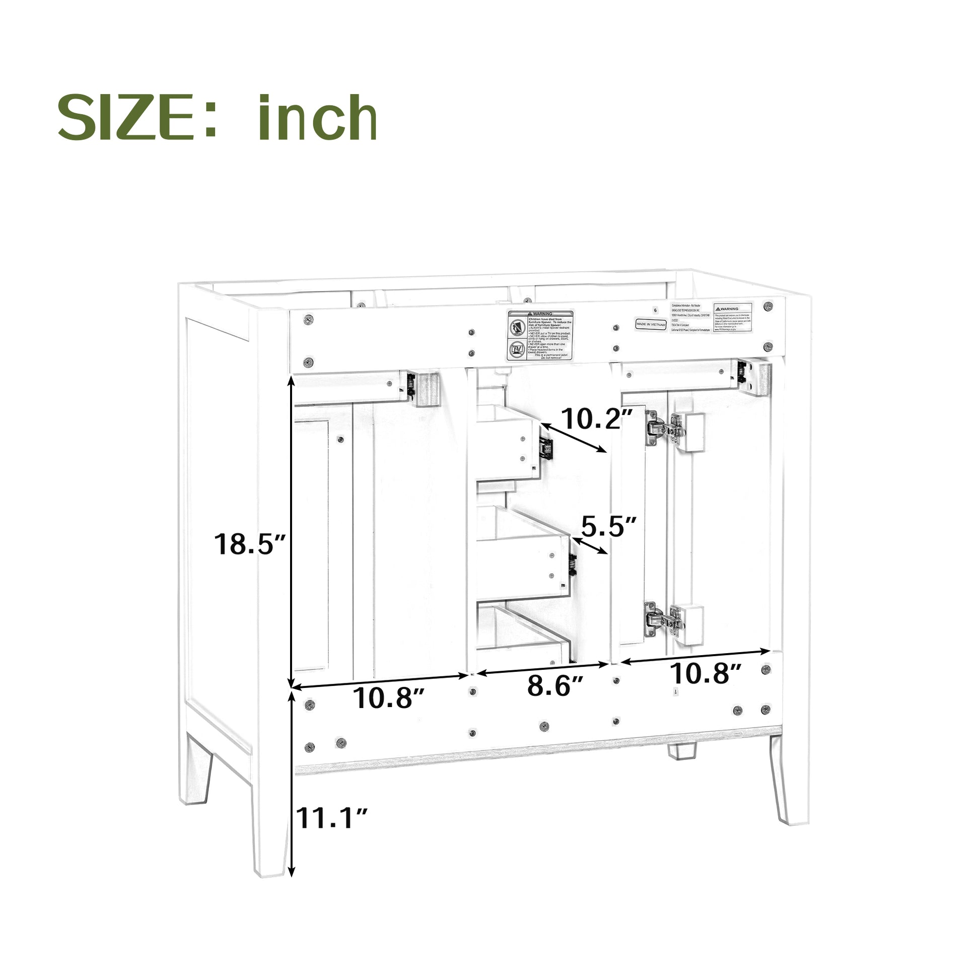 36" Bathroom Vanity Without Sink, Cabinet Base Only, Two Cabinets And Five Drawers, Solid Wood Frame, Grey Grey Solid Wood Mdf