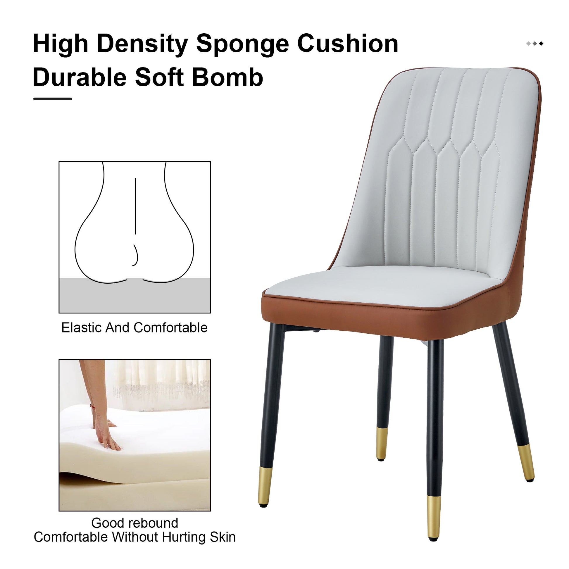 Light Gray And Brown Color Combination Dining Chairs And Living Room Chairs. Pu Cushion And Metal Legs, Suitable For Kitchen, Living Room, And Dining Room, Two Piece Set Light Gray And Brown Pu C