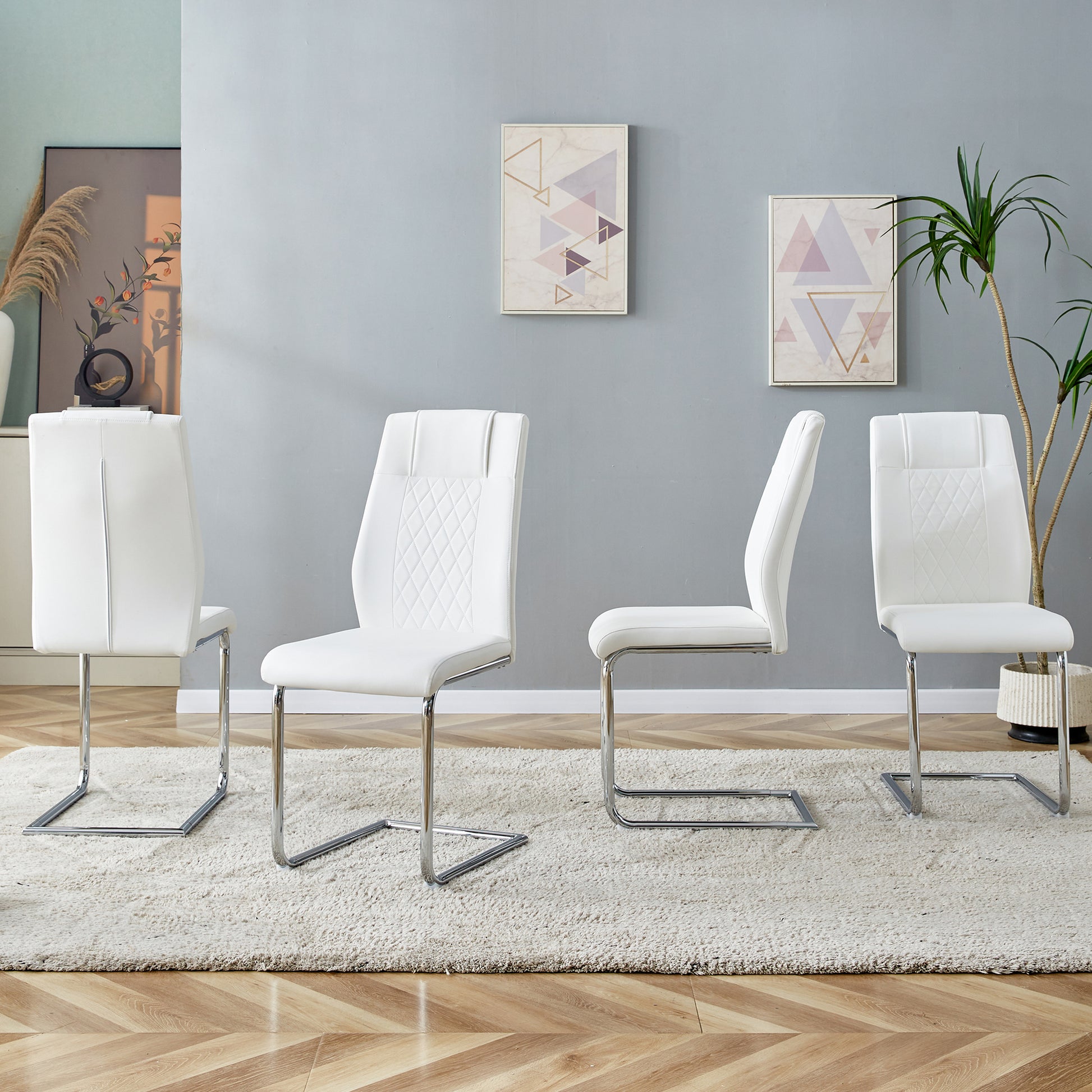 Modern Dining Chairs With Faux Leather Padded Seat Dining Living Room Chairs Upholstered Chair With Metal Legs Design For Kitchen, Living, Bedroom, Dining Room Side Chairs Set Of 4 White Pu C 001 White Foam Pu