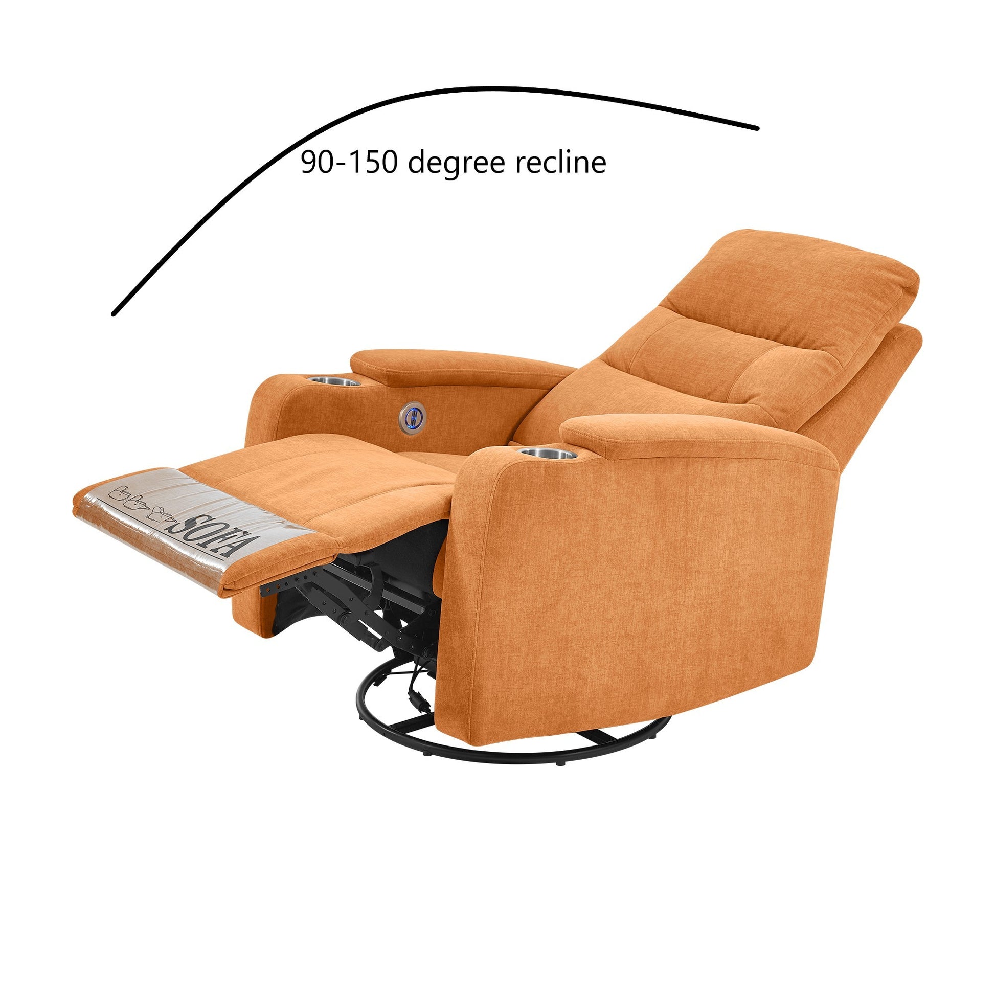 Swivel Rocking Recliner Sofa Chair With Usb Charge Port & Cup Holder For Living Room, Bedroom,Light Orange Orange Foam