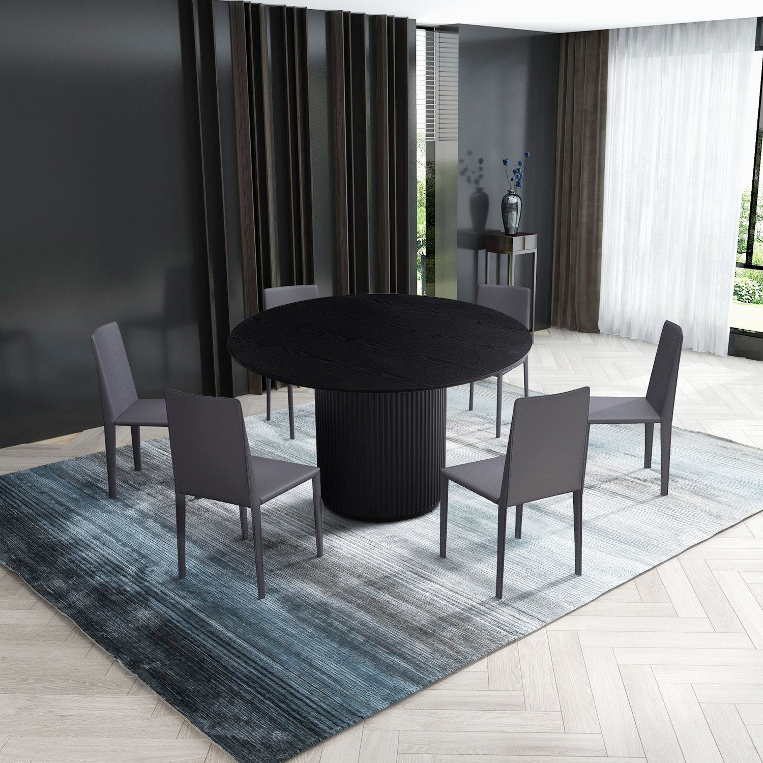 Black Round Dining Table, Mdf Handcraft Pedestal Dining Room Table Restaurant Furniture Leisure Coffee Table 47.2" L X 47.2" W X 29.5" H Black Mdf