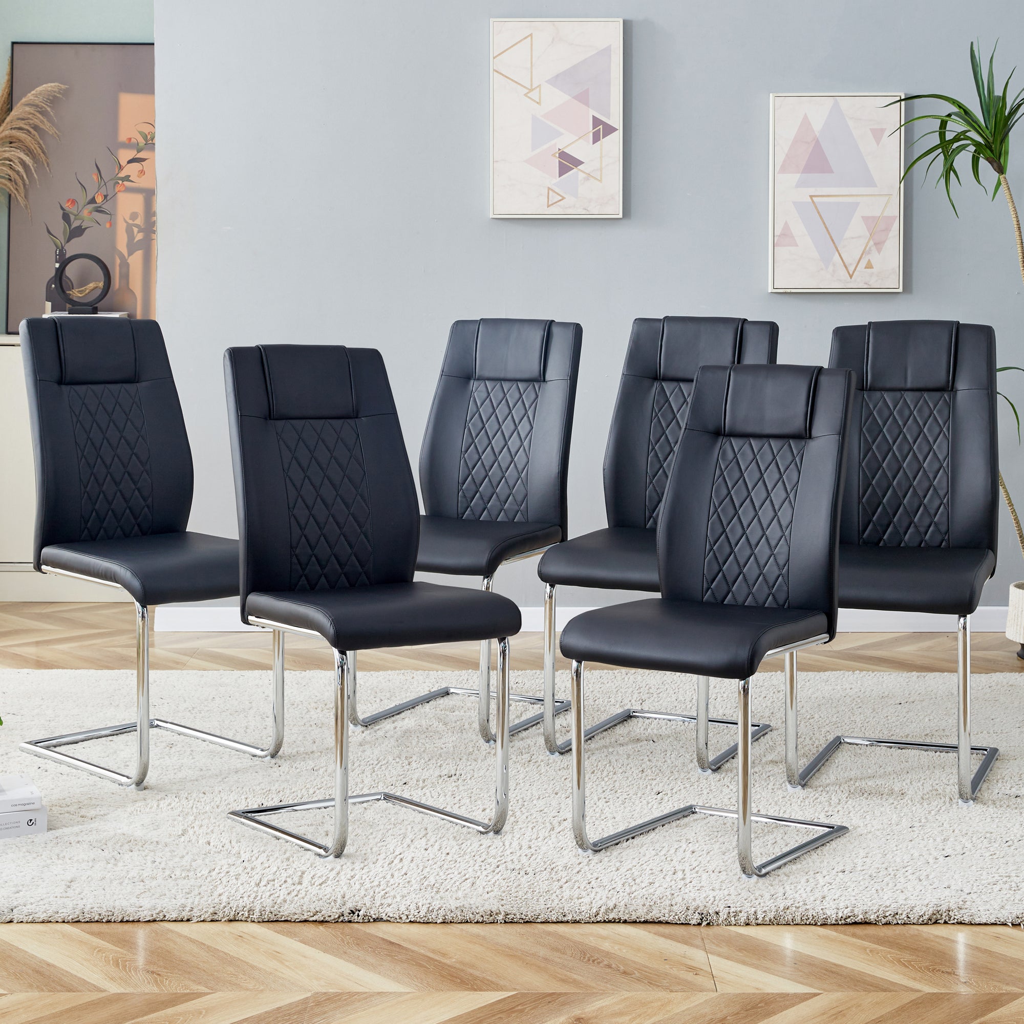 Modern Dining Chairs With Faux Leather Padded Seat Dining Living Room Chairs Upholstered Chair With Metal Legs Design For Kitchen, Living, Bedroom, Dining Room Side Chairs Set Of 6 Black Pu C 001 Black Foam Pu