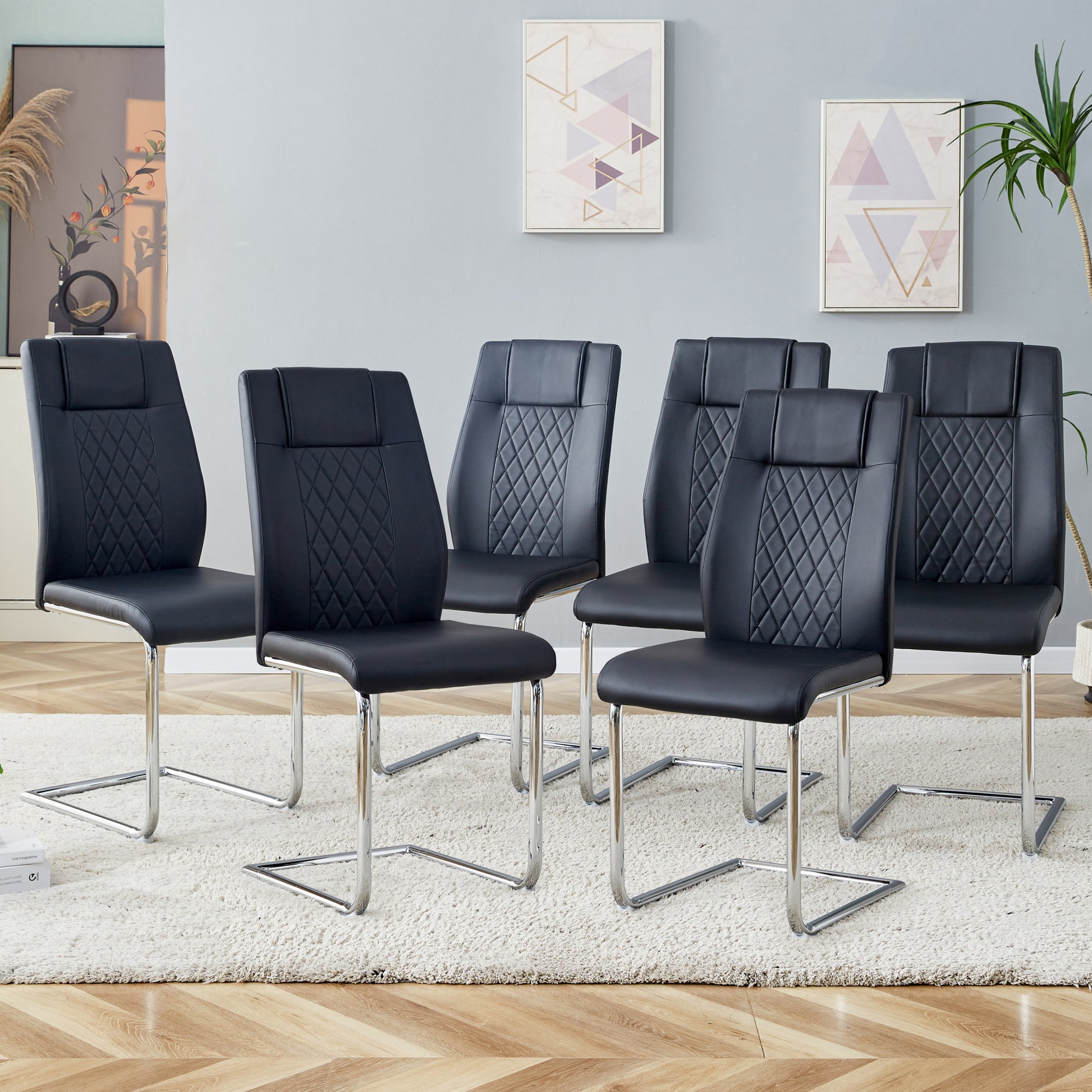 Modern Dining Chairs With Faux Leather Padded Seat Dining Living Room Chairs Upholstered Chair With Metal Legs Design For Kitchen, Living, Bedroom, Dining Room Side Chairs Set Of 6 Black Pu C 001 Black Foam Pu