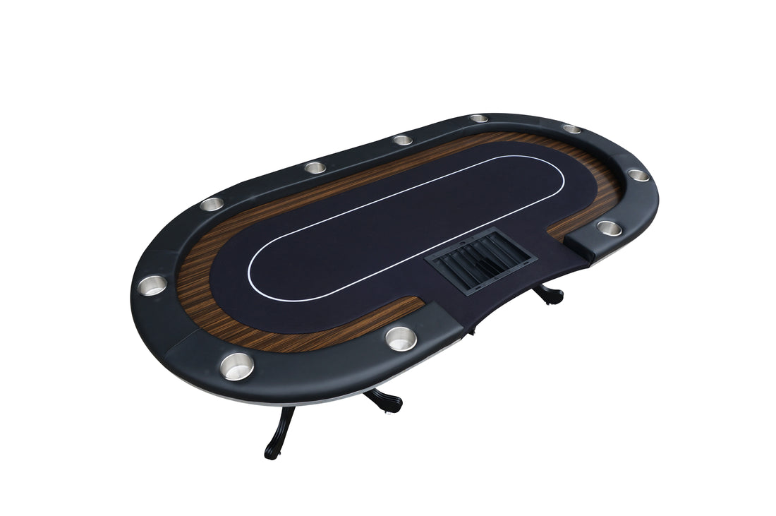 96" Premium Oval Speed Cloth Texas Hold'Em Casino Game Poker Table With Chip Tray Black Wood