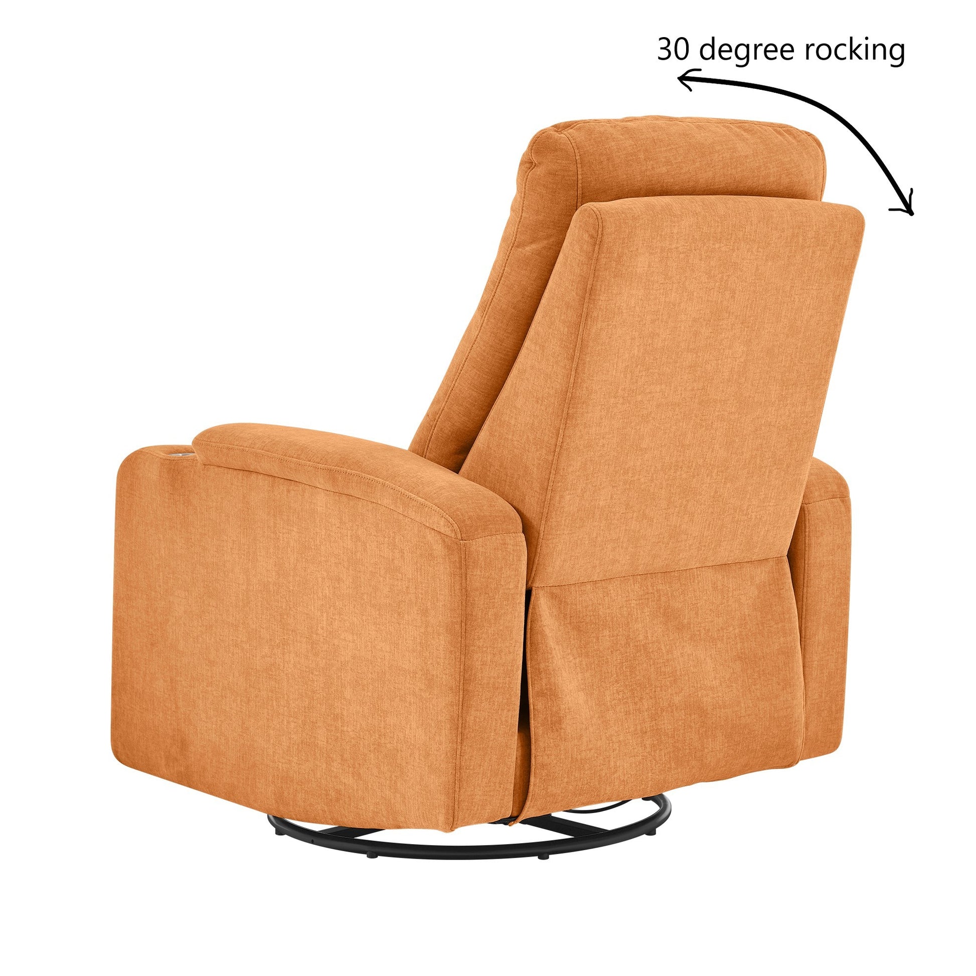 Swivel Rocking Recliner Sofa Chair With Usb Charge Port & Cup Holder For Living Room, Bedroom,Light Orange Orange Foam