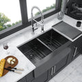 Gunmetal Black Double Bowl 50 50 Farmhouse Sink 36