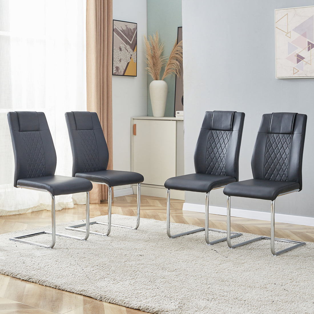 Modern Dining Chairs With Faux Leather Padded Seat Dining Living Room Chairs Upholstered Chair With Metal Legs Design For Kitchen, Living, Bedroom, Dining Room Side Chairs Set Of 4 Black Pu C 001 Black Foam Pu