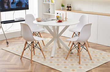 1 4,5Pieces Dining Set,42.1"White Table Cross Leg Mid Century Dining Table For 4 6 People With Round Mdf Table Top, Pedestal Dining Table, End Table Leisure Coffee Table White Kitchen & Dining Tables Mdf