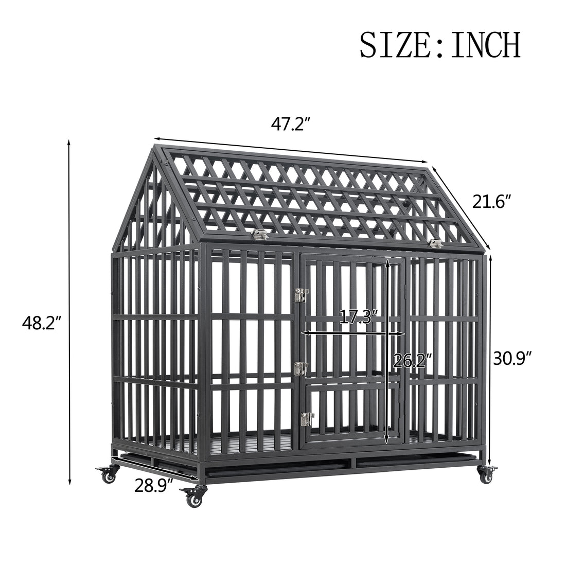 Heavy Duty Dog Cage Pet Crate With Roof & Window On Roof Black Carbon Steel