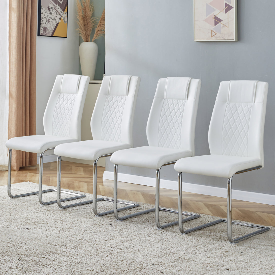 Modern Dining Chairs With Faux Leather Padded Seat Dining Living Room Chairs Upholstered Chair With Metal Legs Design For Kitchen, Living, Bedroom, Dining Room Side Chairs Set Of 4 White Pu C 001 White Foam Pu