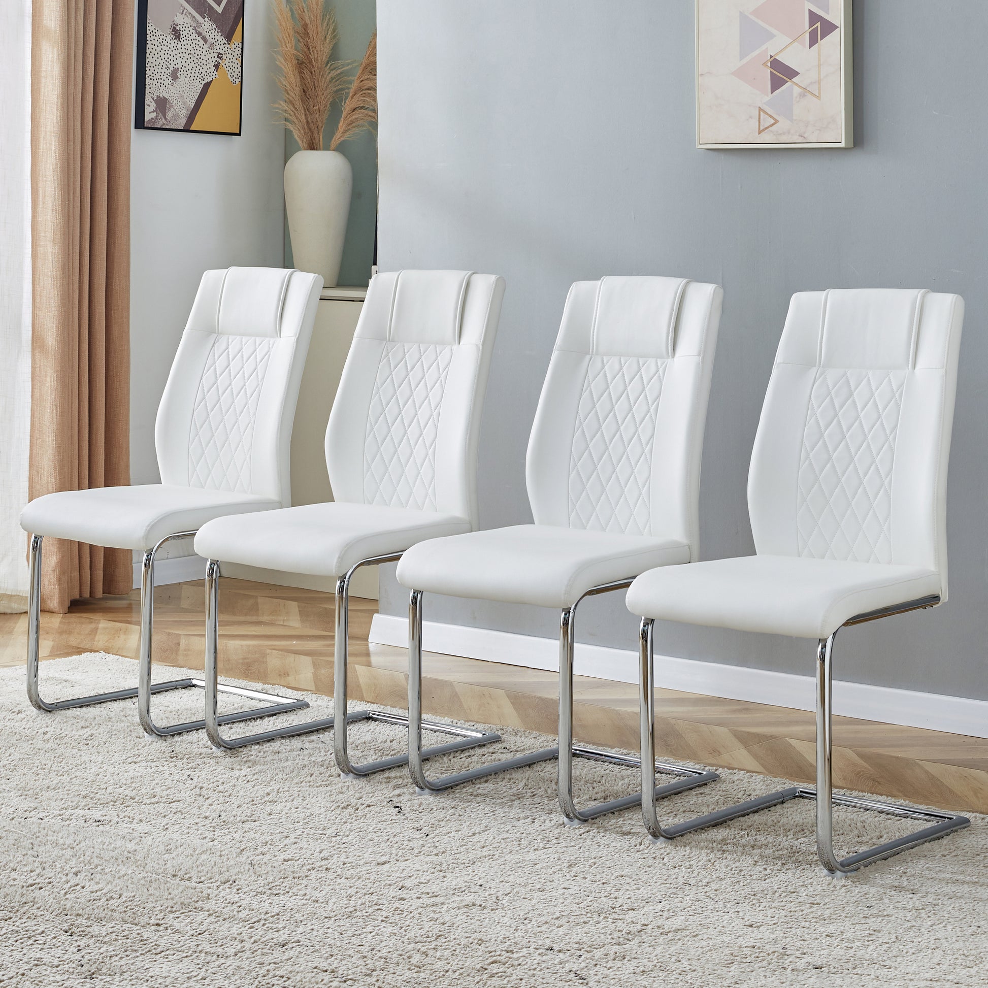 Modern Dining Chairs With Faux Leather Padded Seat Dining Living Room Chairs Upholstered Chair With Metal Legs Design For Kitchen, Living, Bedroom, Dining Room Side Chairs Set Of 8 White Pu C 001 White Foam Pu