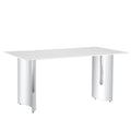 Modern Minimalist Dining Table. White Imitation Marble Glass Sticker Desktop, Stainless Steel Legs, Stable And Beautiful. Suitable For Living Room And Dining Room 63