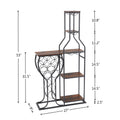 11 Bottle Wine Bakers Rack, 5 Tier Freestanding Wine Rack With Hanging Wine Glass Holder And Storage Shelves, Wine Storage Home Bar For Liquor And Wine Storagefor Kitchen, Dining Room Antique Brown Metal & Wood Metal & Wood