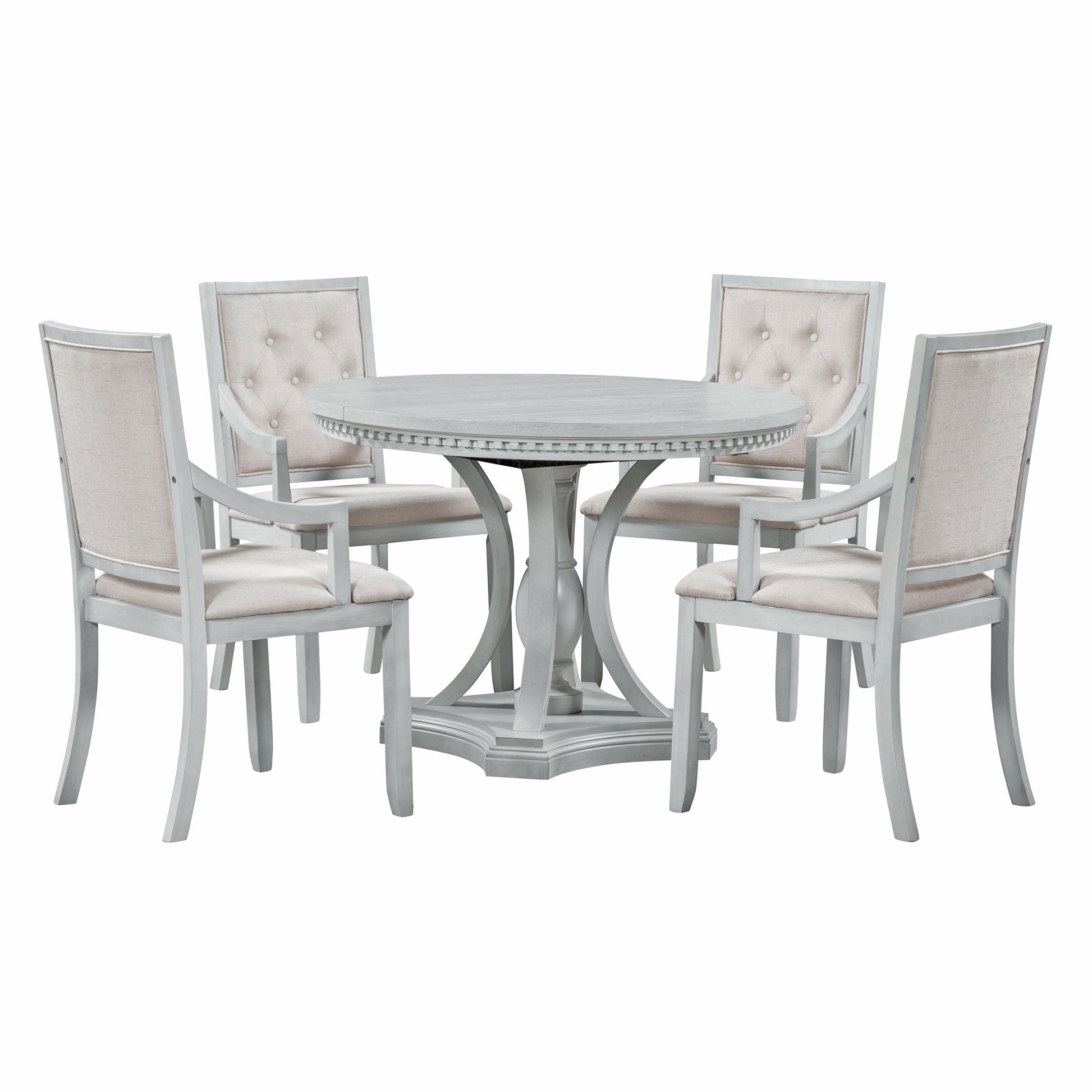 Retro 5 Piece Dining Set Extendable Round Table And 4 Chairs For Kitchen Dining Room Antique Gray Oak Antique Gray Mdf