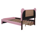 Full Size Upholstered Storage Platform Bed With Cartoon Ears Headboard, Led And Usb, Pink Box Spring Not Required Full Pink Wood Bedroom Bed Frame Upholstered