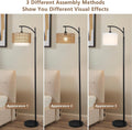 Arc Floor Lamp For Living Room With 3 Color Temperatures Brown Table&Floor Lamps Rattan