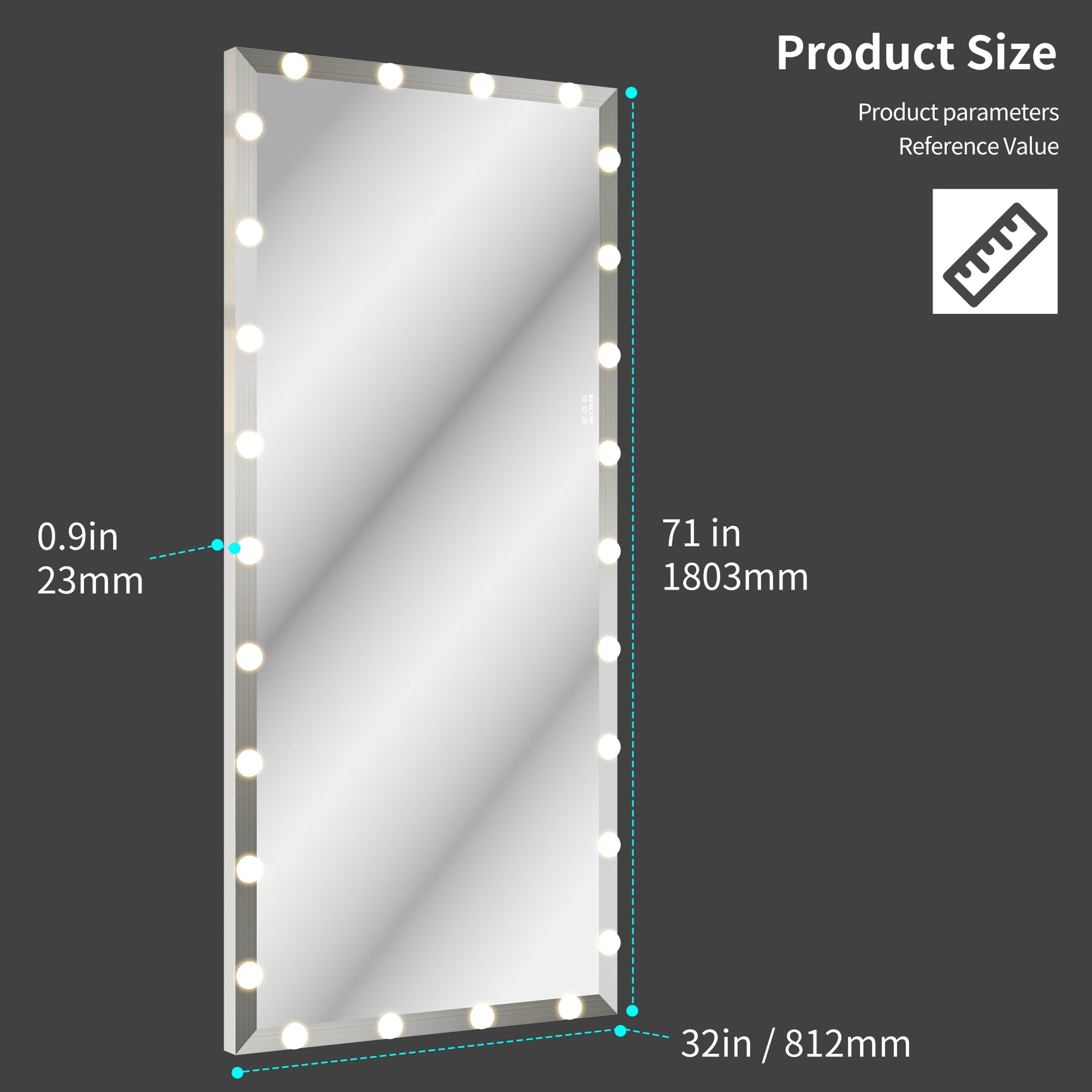 Hollywood Full Length Mirror With Lights Oversized Full Body Vanity Mirror With 3 Color Modes Lighted Large Standing Floor Mirror For Dressing Room Bedroom Hotel Touch Control,Silver,72X32 Inch Silver Aluminium