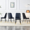 Table And Chair Set, 1 Table With 6 Black Pu Chairs. White Imitation Marble Pattern Desktop. Black Mdf Table Legs, Gold Lines, Black Base. F Sq C 007 White Mdf Glass