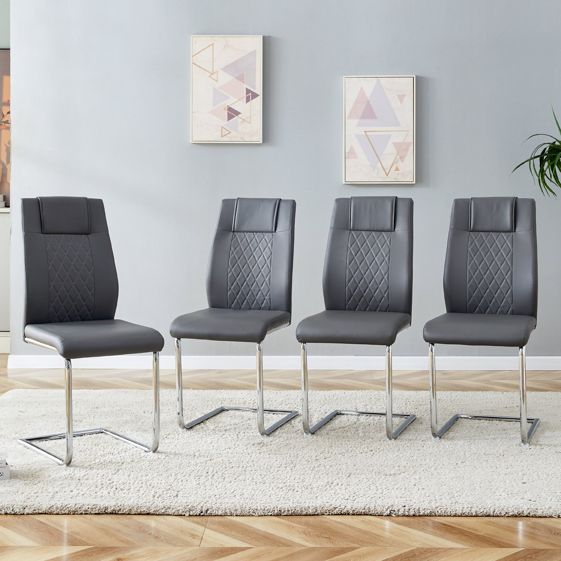 Modern Dining Chairs With Faux Leather Padded Seat Dining Living Room Chairs Upholstered Chair With Metal Legs Design For Kitchen, Living, Bedroom, Dining Room Side Chairs Set Of 6 Grey Pu C 001 Grey Foam Pu