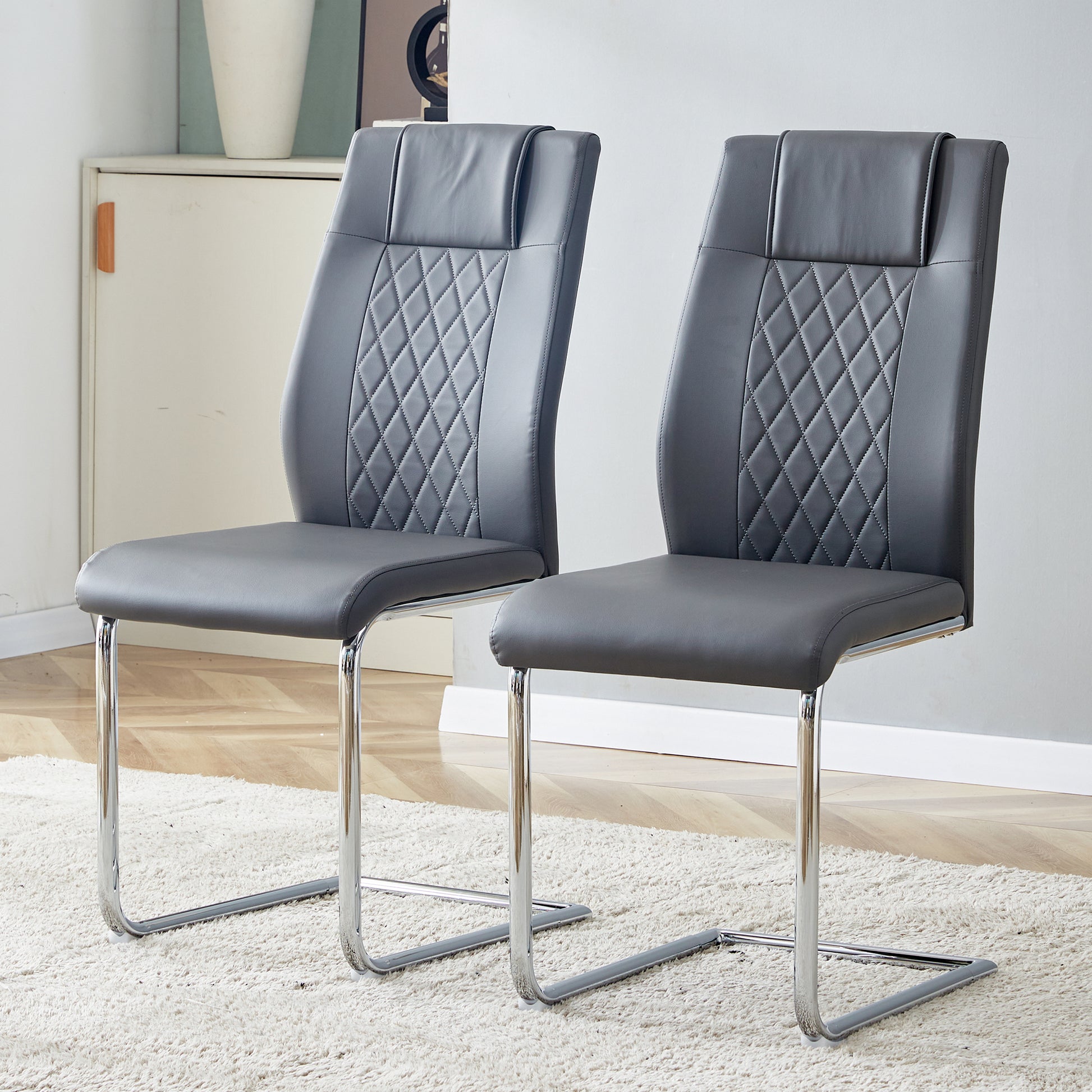 Modern Dining Chairs With Faux Leather Padded Seat Dining Living Room Chairs Upholstered Chair With Metal Legs Design For Kitchen, Living, Bedroom, Dining Room Side Chairs Set Of 6 Grey Pu C 001 Grey Foam Pu