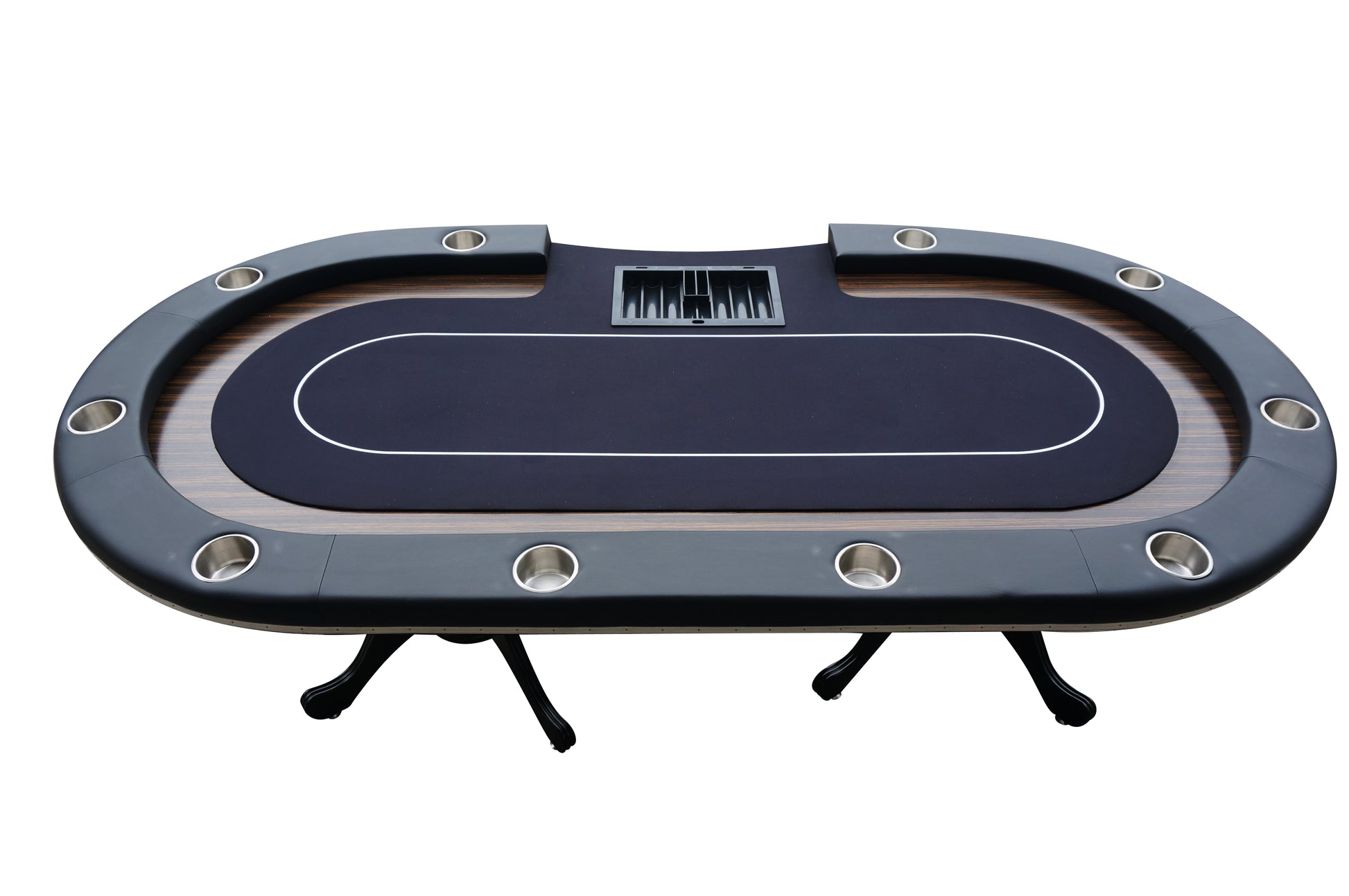 96" Premium Oval Speed Cloth Texas Hold'Em Casino Game Poker Table With Chip Tray Black Wood