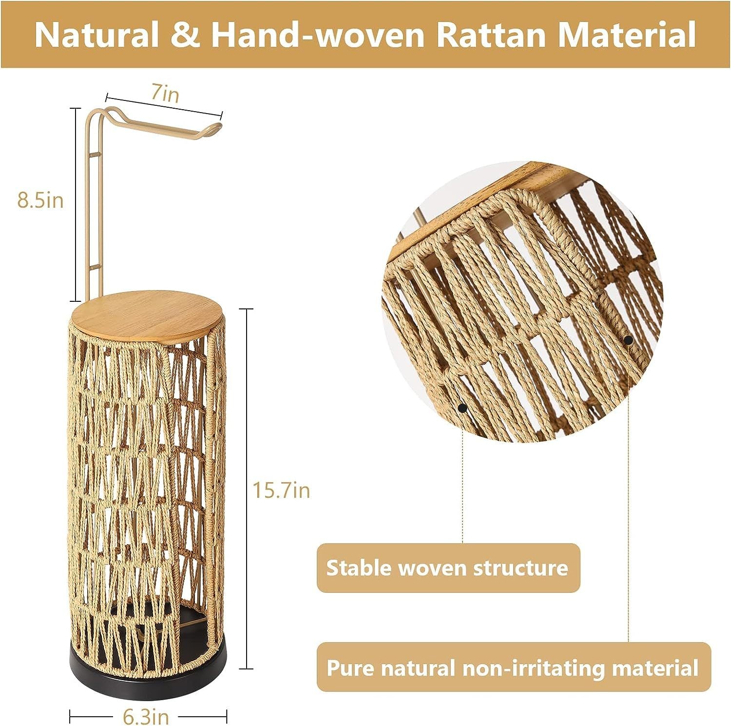 Freestanding Toilet Paper Holder With Storage Brown Bathroom Freestanding Rattan